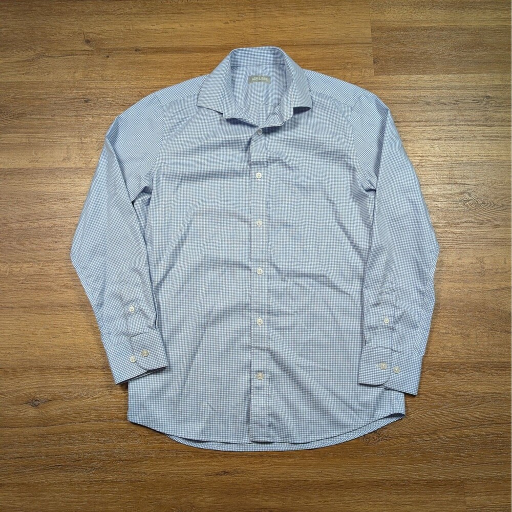 Ash & Erie Dress Shirt Mens Medium Blue Check Button Up Long Sleeve Business